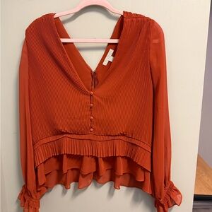 Chic Rust Women's Blouse with Pleated Design